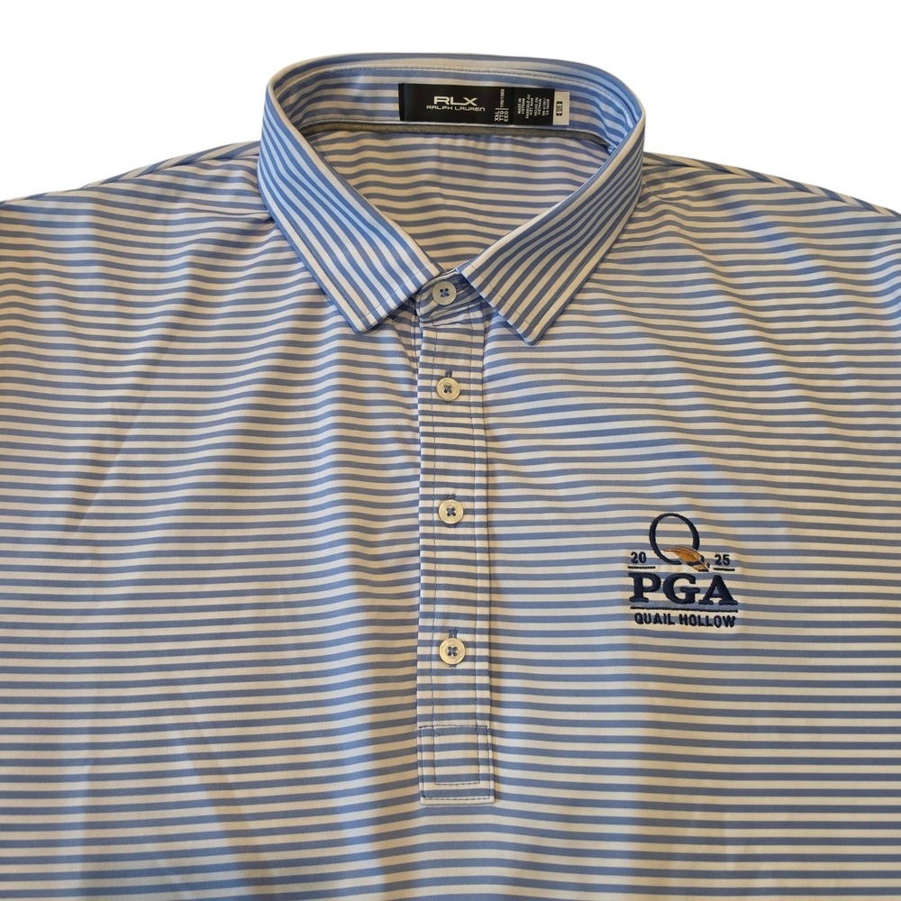 RLX Ralph Lauren Mens Polo Blue White Striped 2025 PGA Quail Hollow 2XL